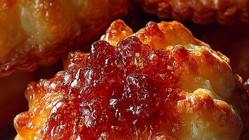 Close-up overhead view of golden-brown Galettes Bretonnes arranged on a rustic white plate, showing the characteristic fluted ridges and crispy edges with a candied angelica garnish, surrounded by fresh raspberries