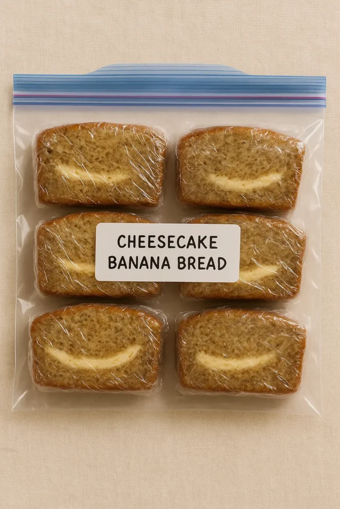 Storing cheesecake banana bread for freshness.