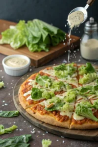 adding lettuce to the pizza