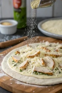 assembling the pizza