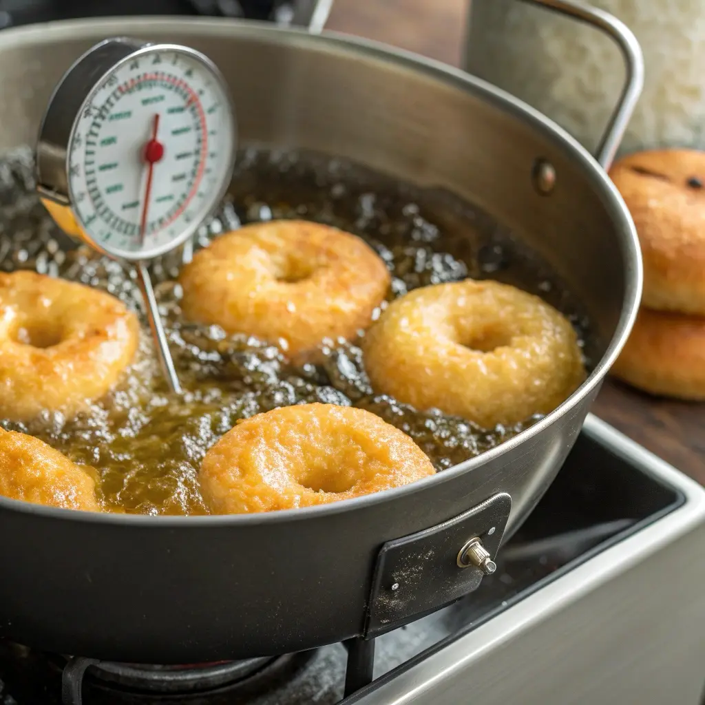 Frying homemade cake donuts recipe