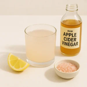 Glass of prepared Natural Mounjaro detox drink with ingredients around it