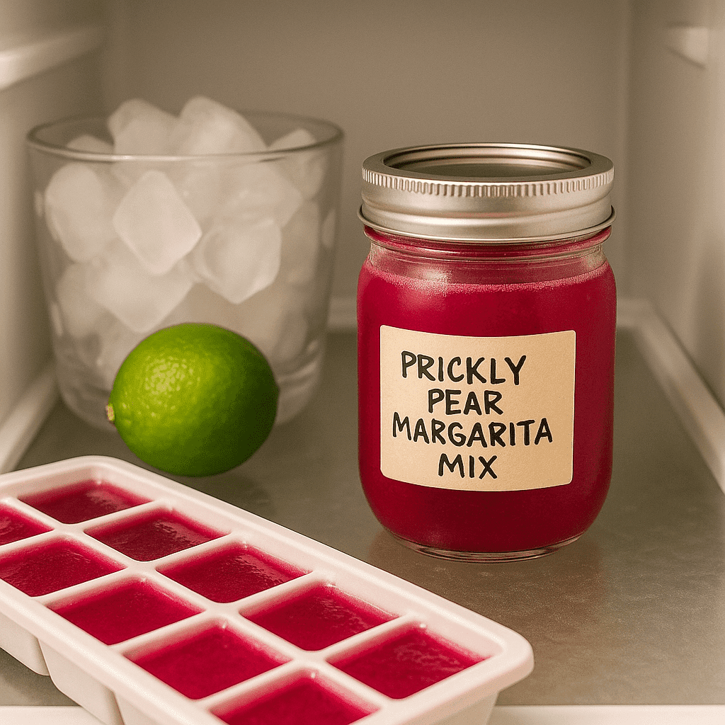 Storing prickly pear margarita mix in fridge and freezer