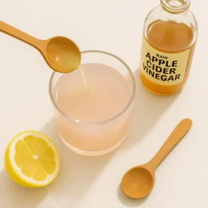 Pouring lemon juice and apple cider vinegar into a glass for Natural Mounjaro recipe