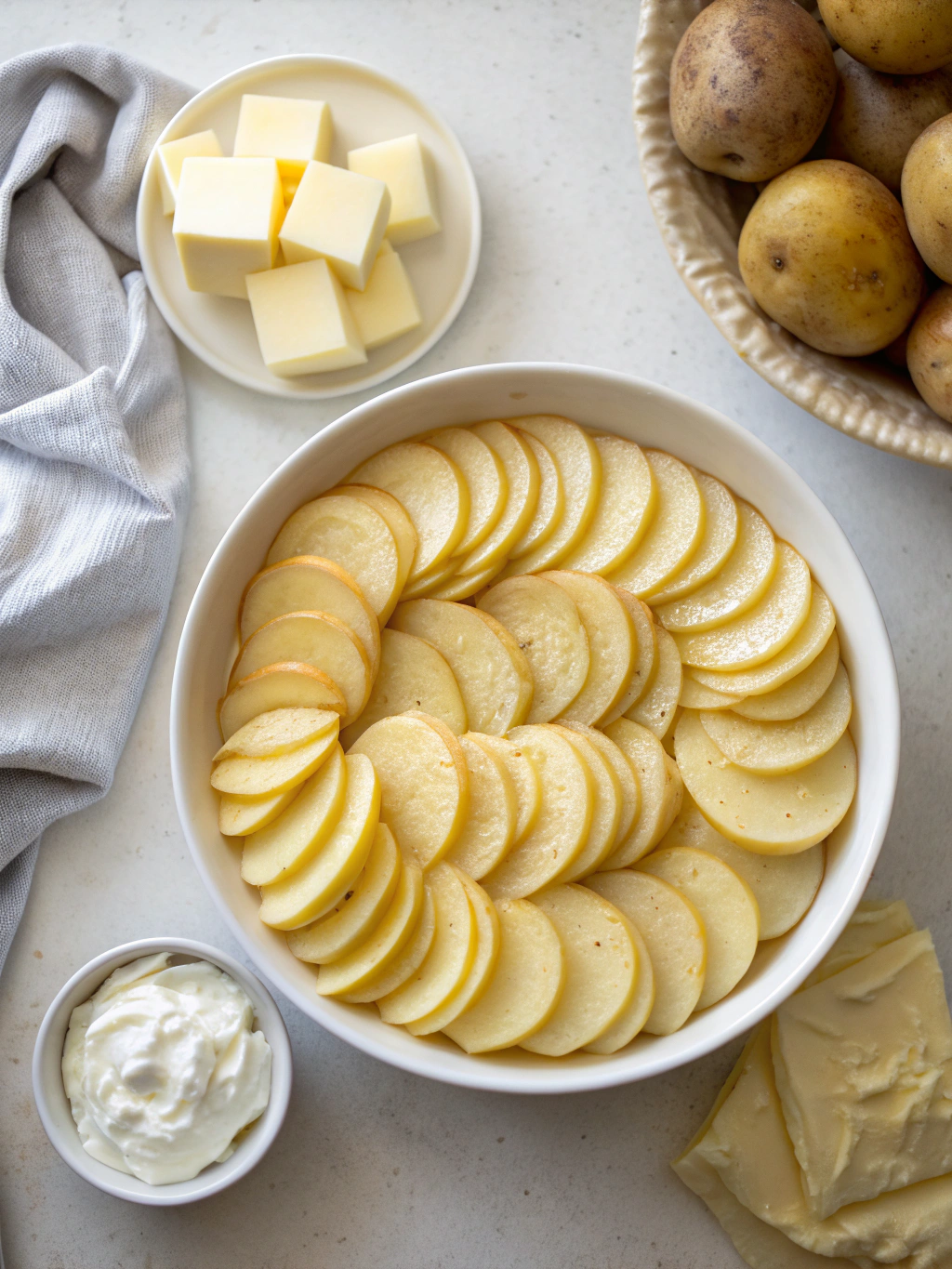 Pommes Anna Ingredients - Potatoes, Butter, Salt, and Pepper