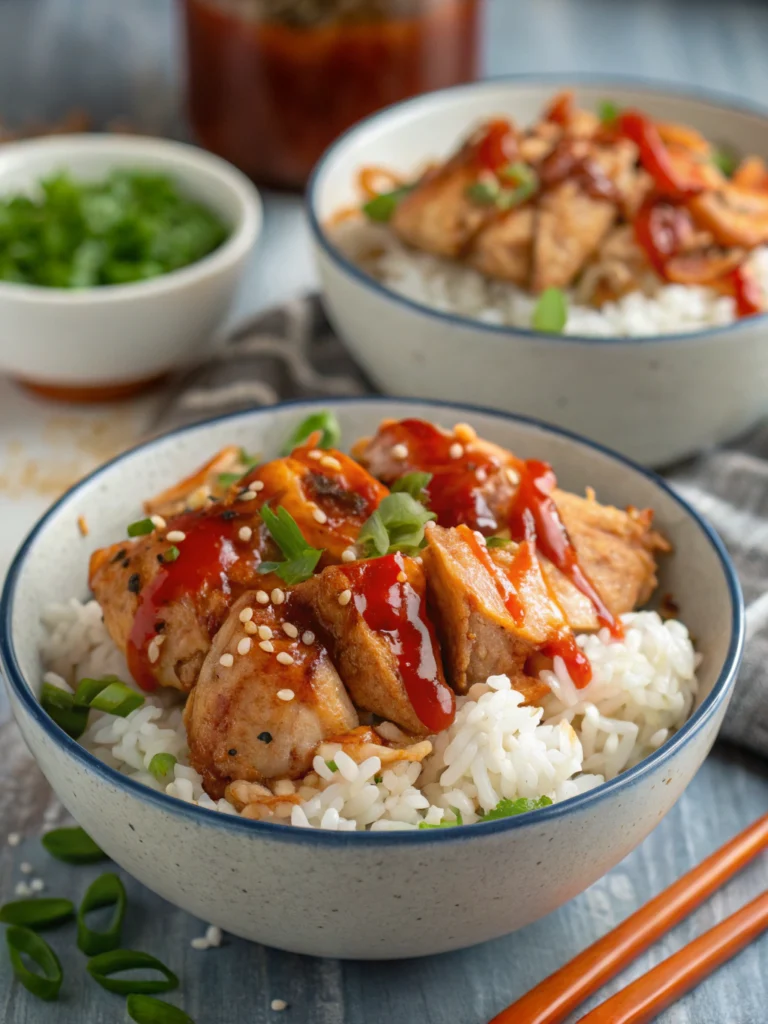 Sweet Chili Chicken Rice Bowls with Chicken Thighs