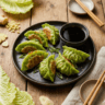Cabbage dumplings gyoza with crispy golden bottoms