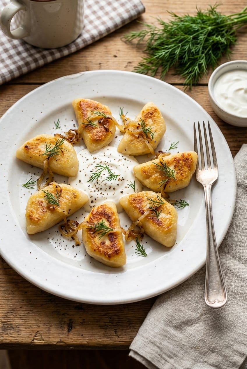 Polish cabbage dumplings overhead view