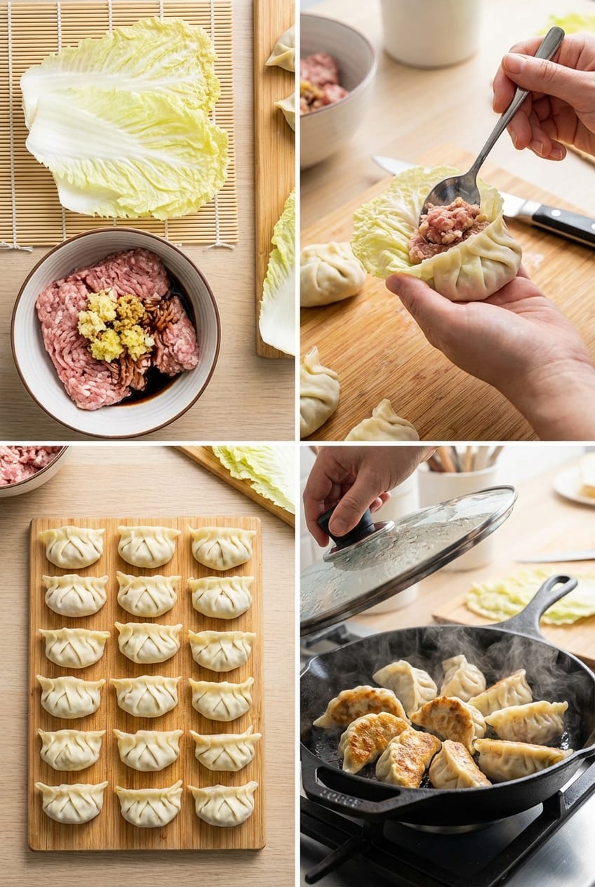 Step by step process for making cabbage dumplings