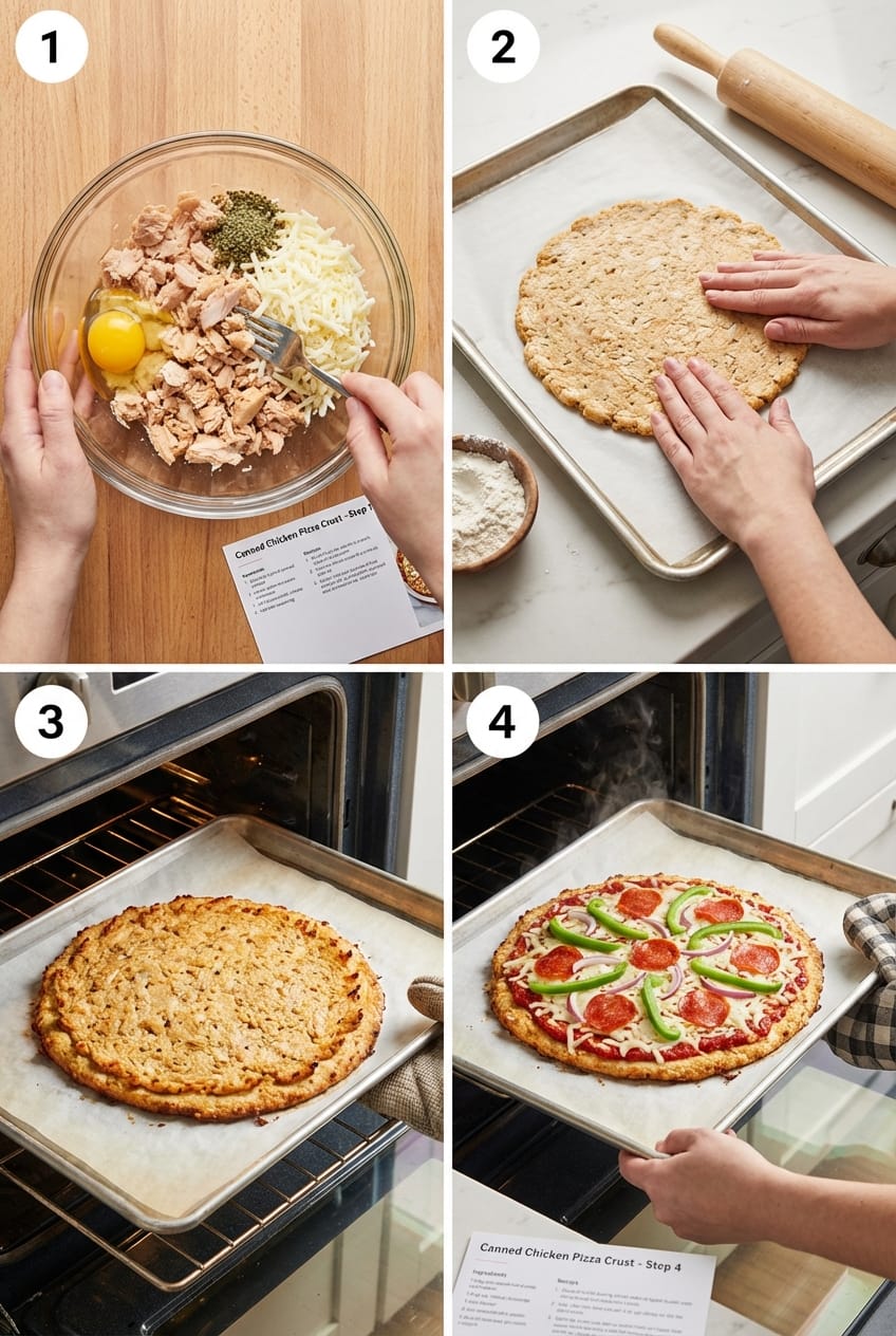 Canned chicken pizza crust preparation process