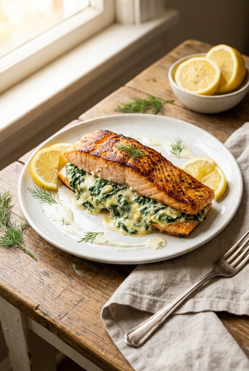 Creamy spinach stuffed salmon